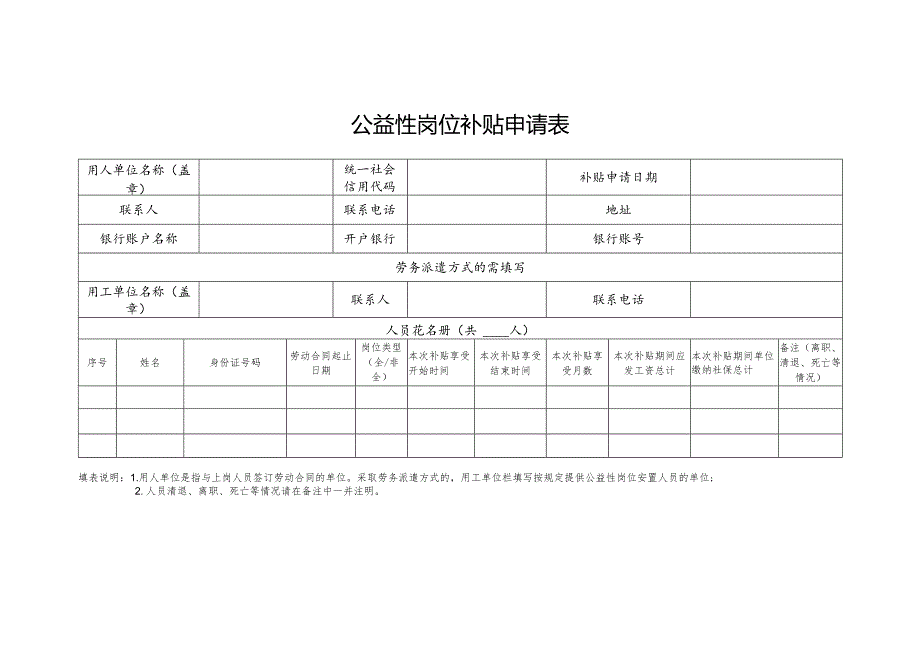 2025版《公益性岗位补贴申请表》.docx_第1页
