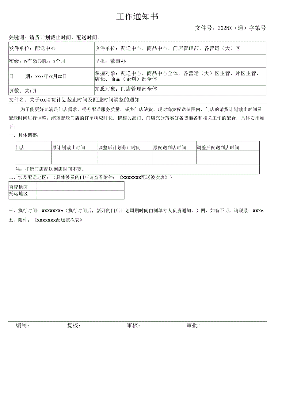 关于请货计划截止时间及配送时间调整的通知.docx_第1页