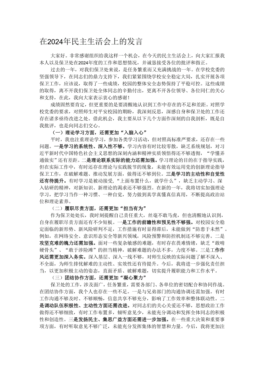 在2024年民主生活会上的发言.docx_第1页