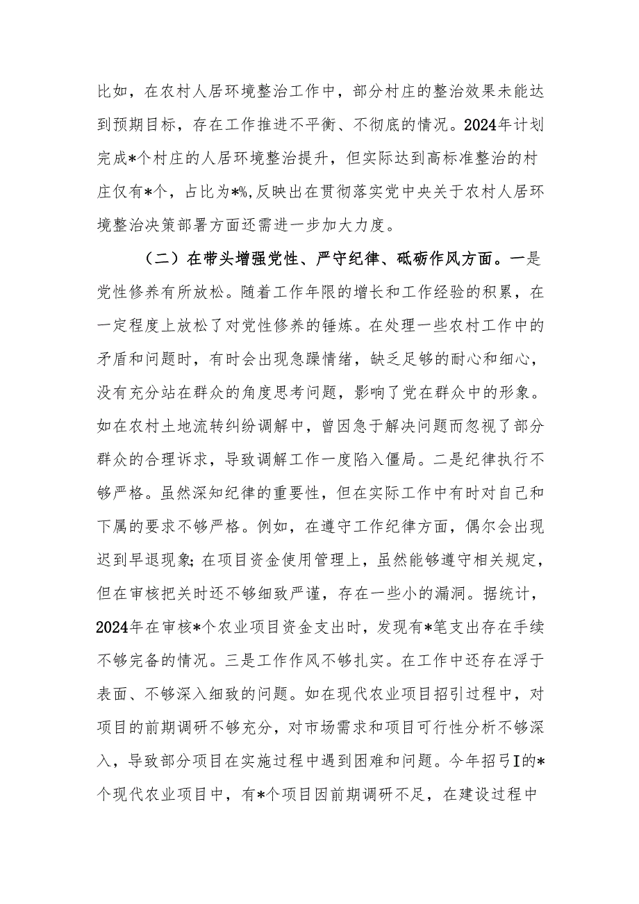 最新副镇长2024年度民主生活个人四个带头检查材料查摆剖析材料Word文档.docx_第2页