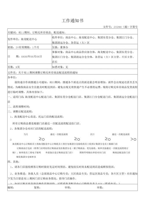 关于双11期间调整订购无库存商品配送流程的通知.docx