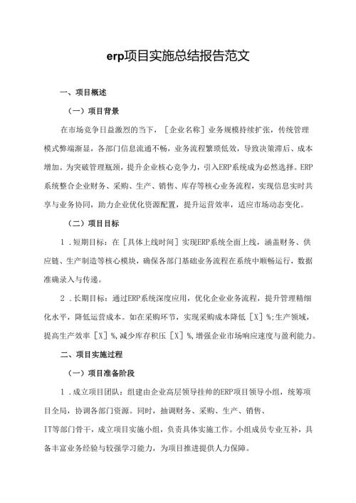 erp项目实施总结报告范文.docx