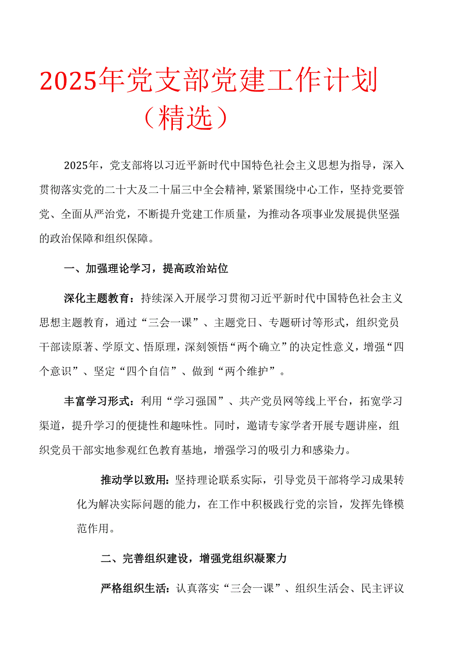 2025年党支部党建工作计划（精选）.docx_第1页