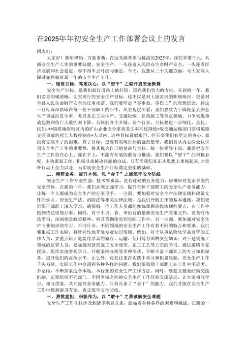 在2025年年初安全生产工作部署会议上的发言.docx