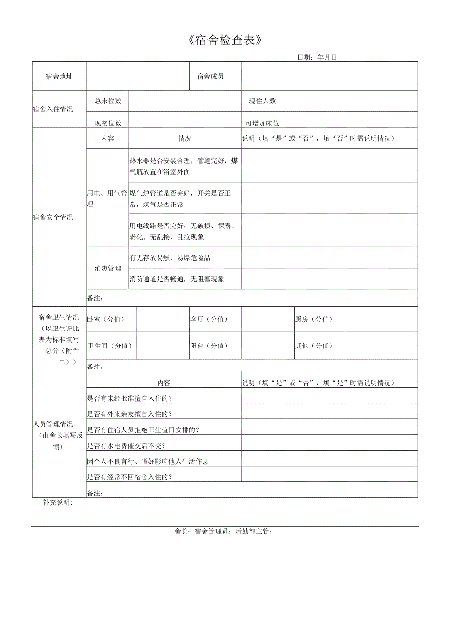 《宿舍检查表》.docx_第1页