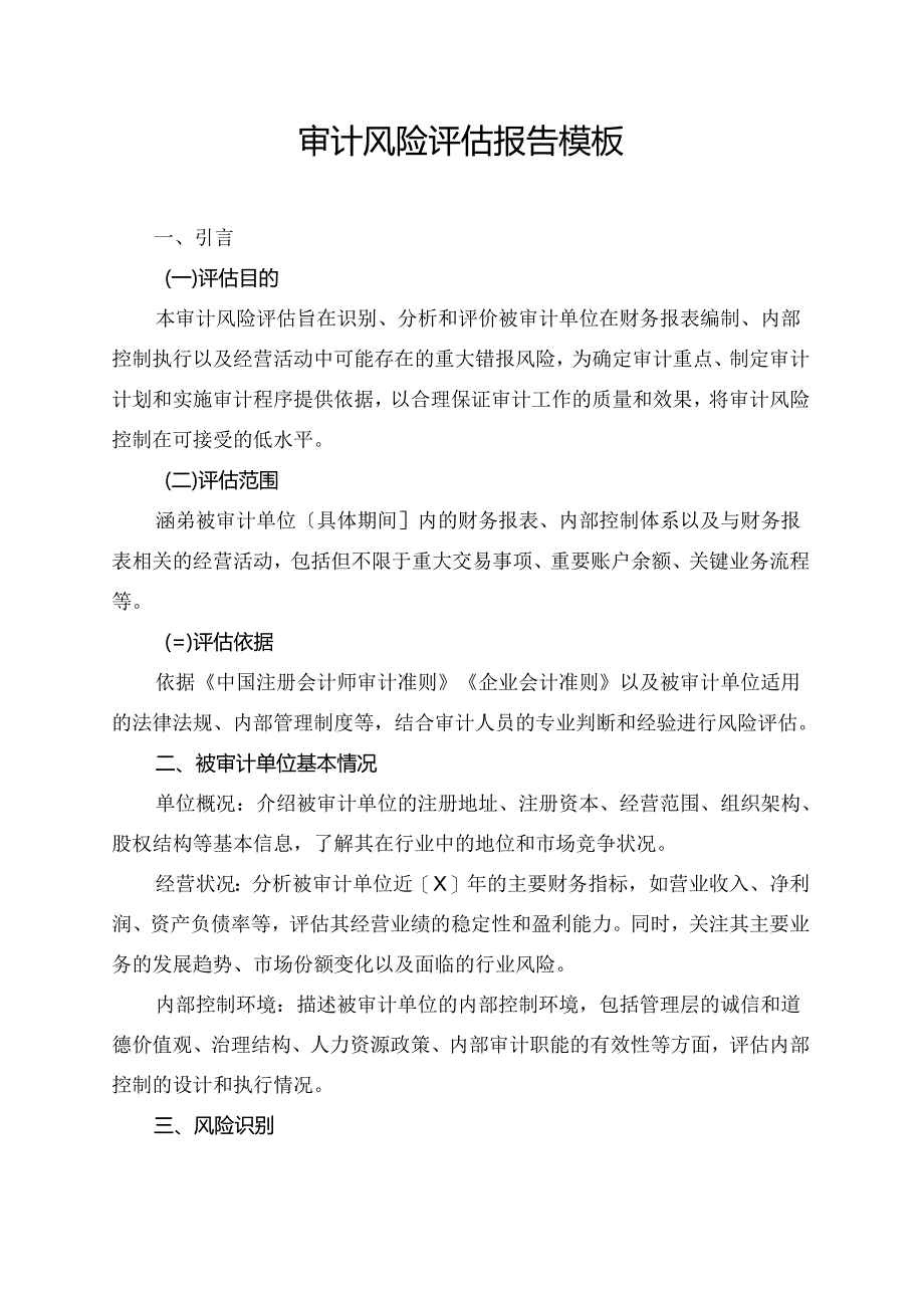 审计风险评估报告模板.docx_第1页