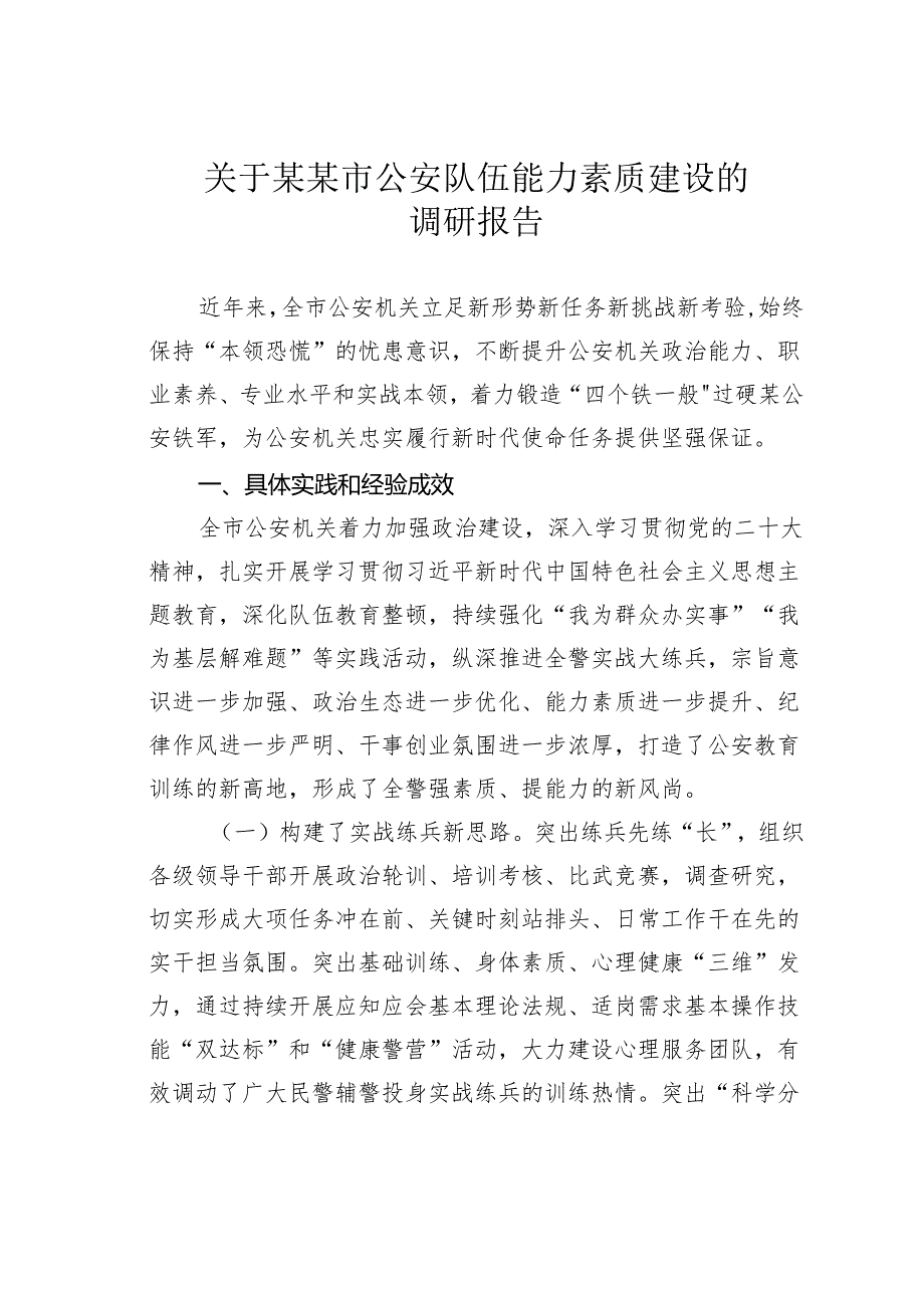 关于某某市公安队伍能力素质建设的调研报告.docx_第1页