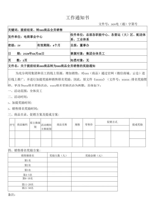 关于提前结束某商品转为某商品全员销售的奖励通知.docx