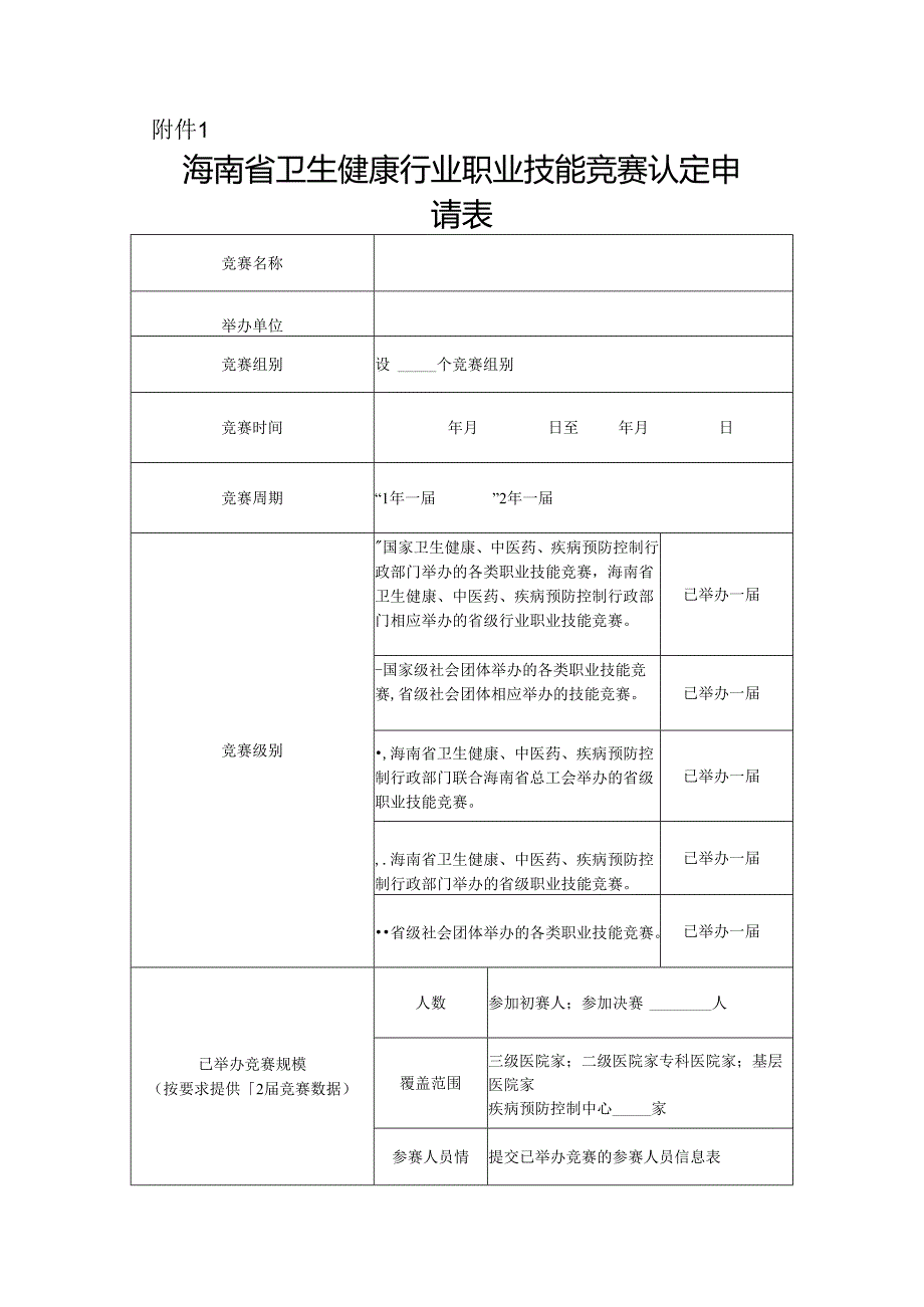 海南省卫生健康行业职业技能竞赛认定申请表.docx_第1页
