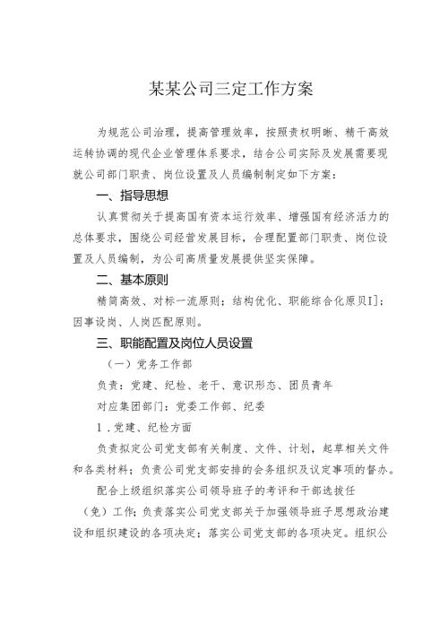 某某公司三定工作方案.docx