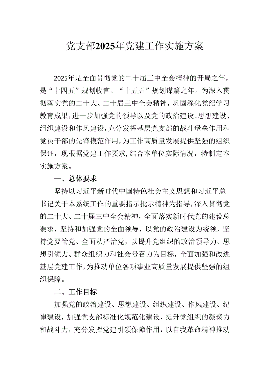党支部2025年党建工作计划实施方案.docx_第1页