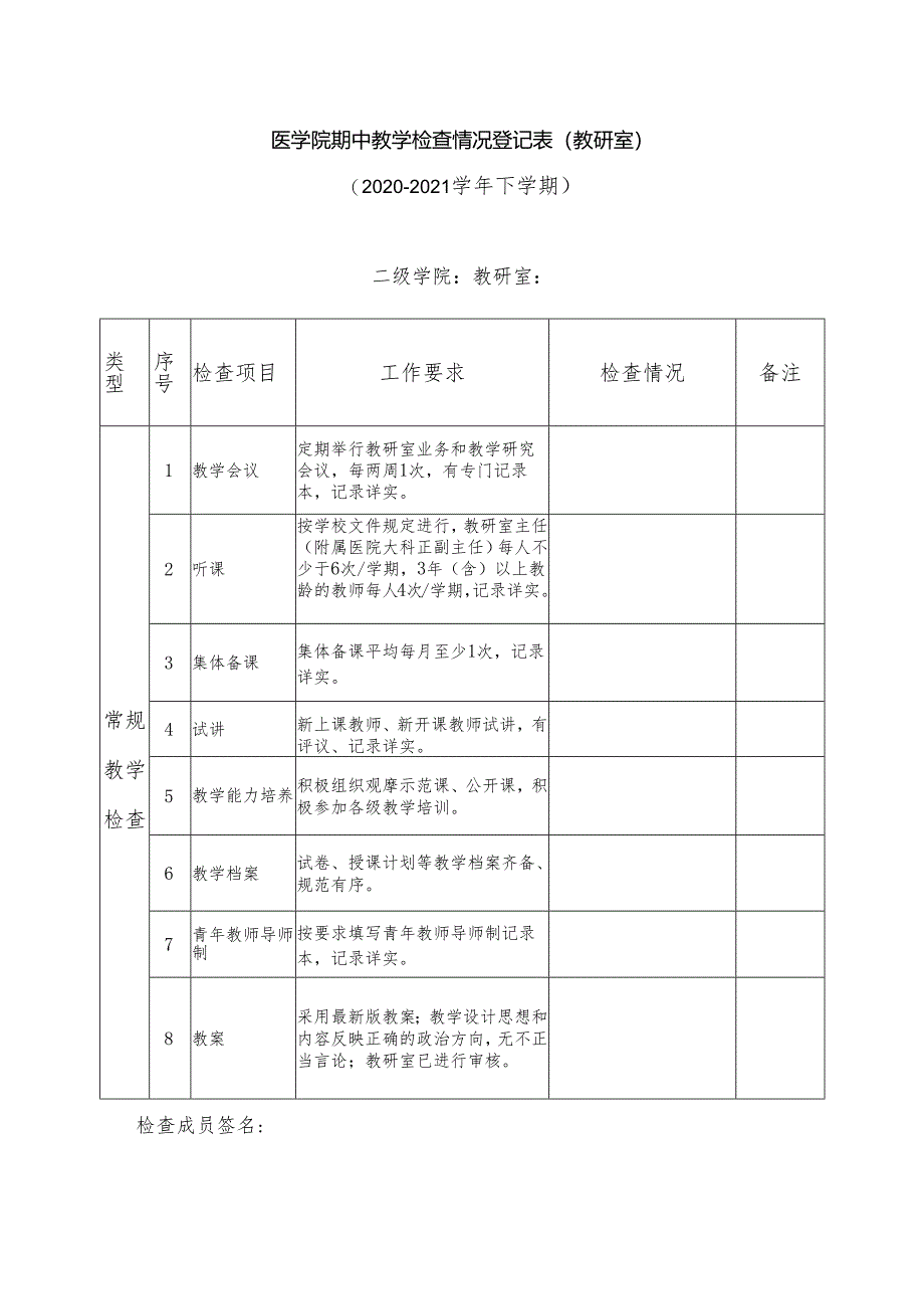 医学院期中教学检查情况登记表.docx_第1页