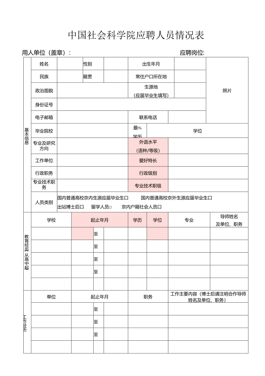 中国社会科学院应聘人员情况表.docx_第1页