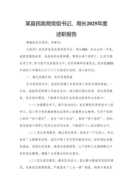 某县民政局党组书记、局长2025年度述职报告.docx