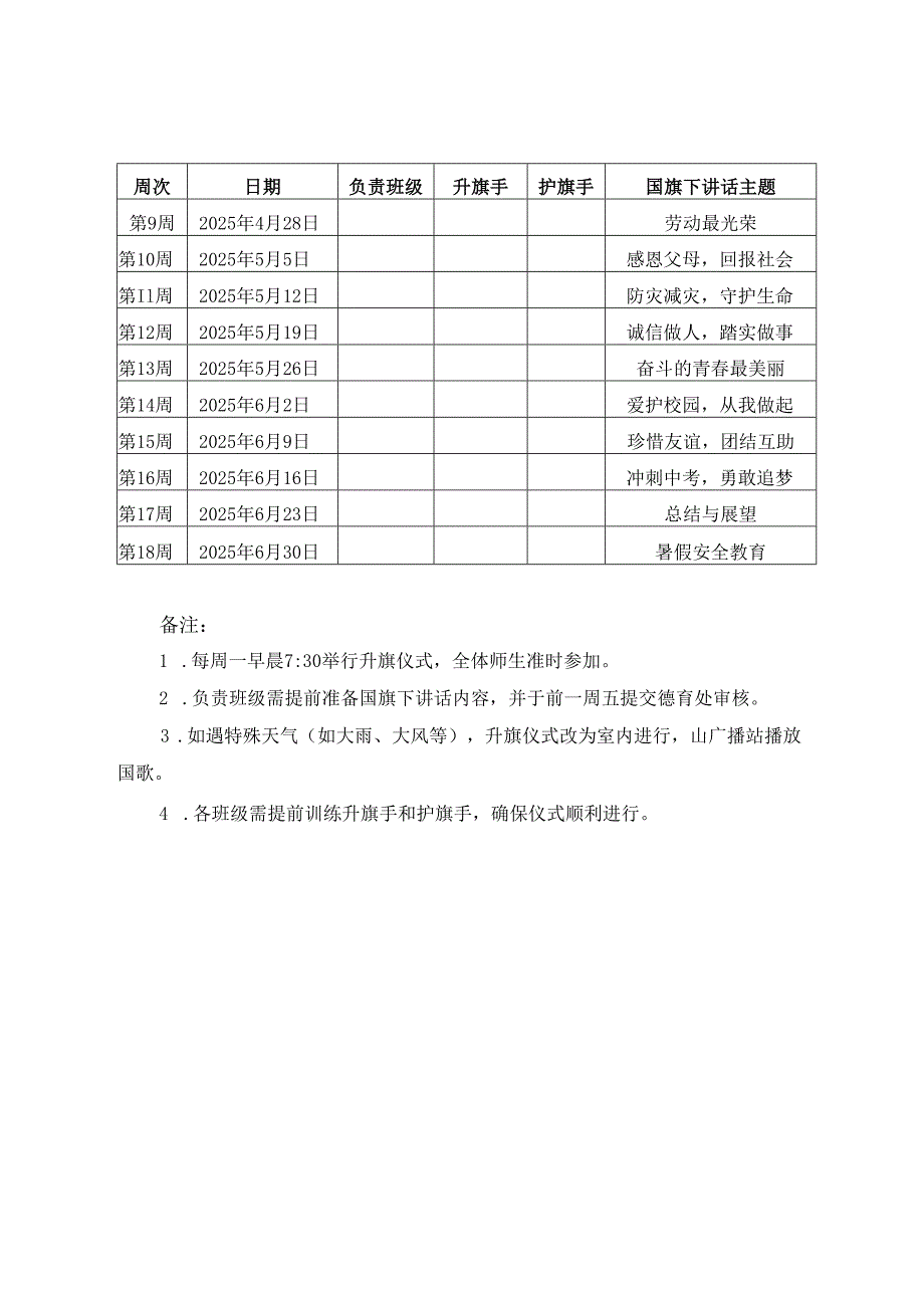 2025年春季学期国旗下讲话安排表.docx_第3页