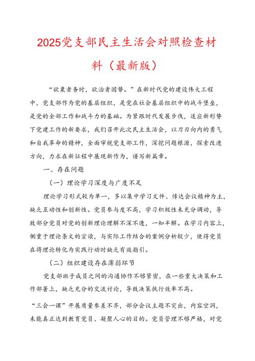 2025党支部民主生活会对照检查材料（最新版）.docx