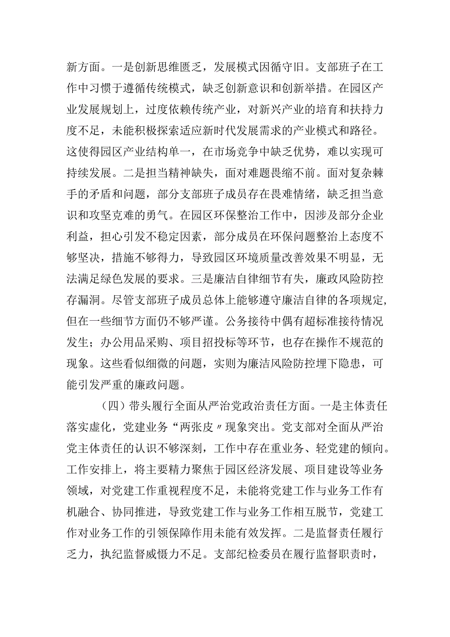 市工业园区2024-2025年度党支部支部班子组织生活会对照检查材料（四个带头）.docx_第3页