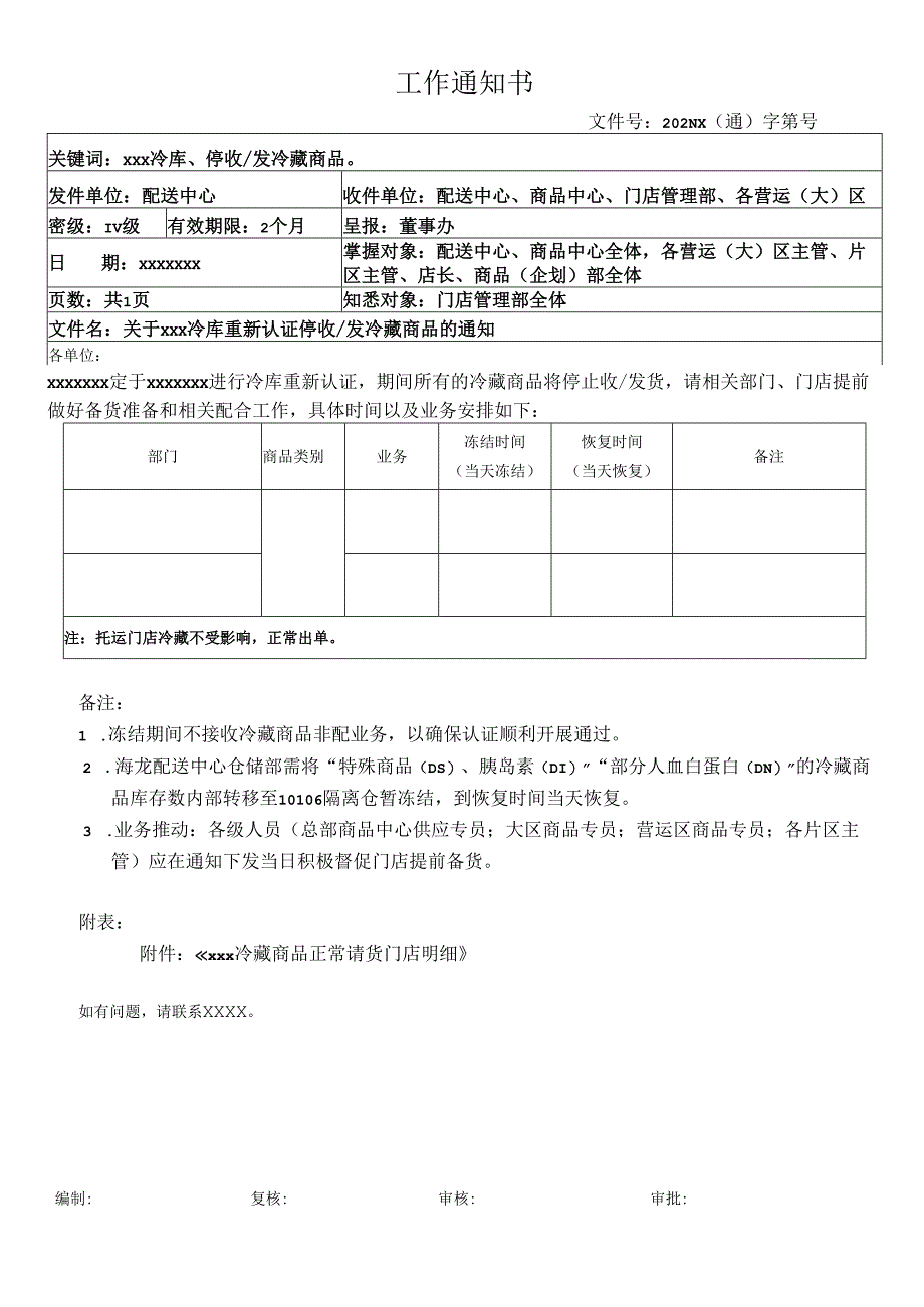 关于冷库重新认证停收发冷藏商品的通知.docx_第1页