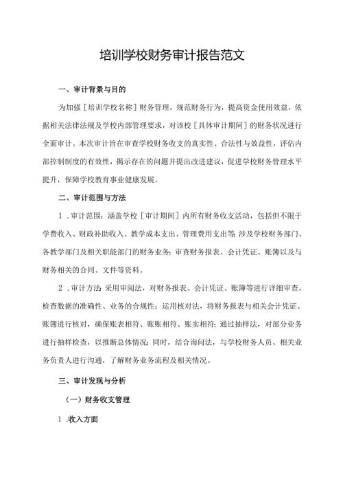 培训学校财务审计报告范文模板.docx