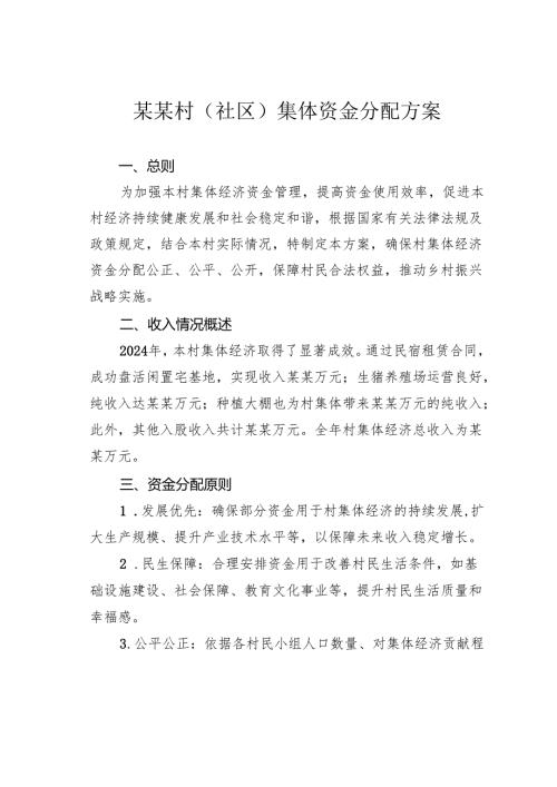 某某村（社区）集体资金分配方案.docx