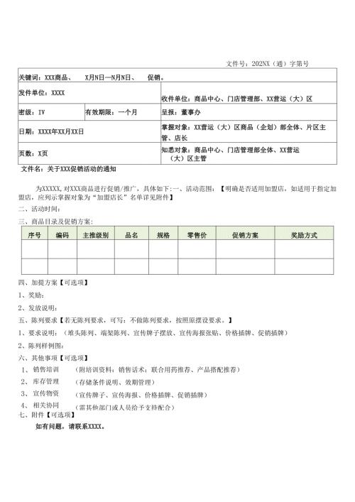 关于门店促销、加提、联合销售加提的通知（模板）.docx
