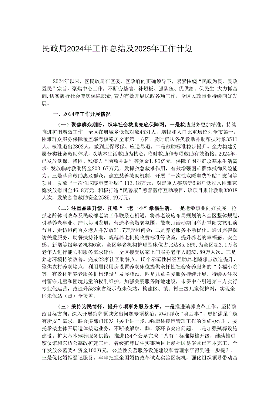 民政局2024年工作总结及2025年工作计划.docx_第1页