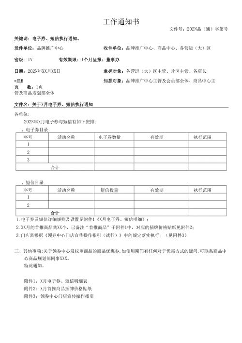 关于门店电子券、短信执行的通知.docx