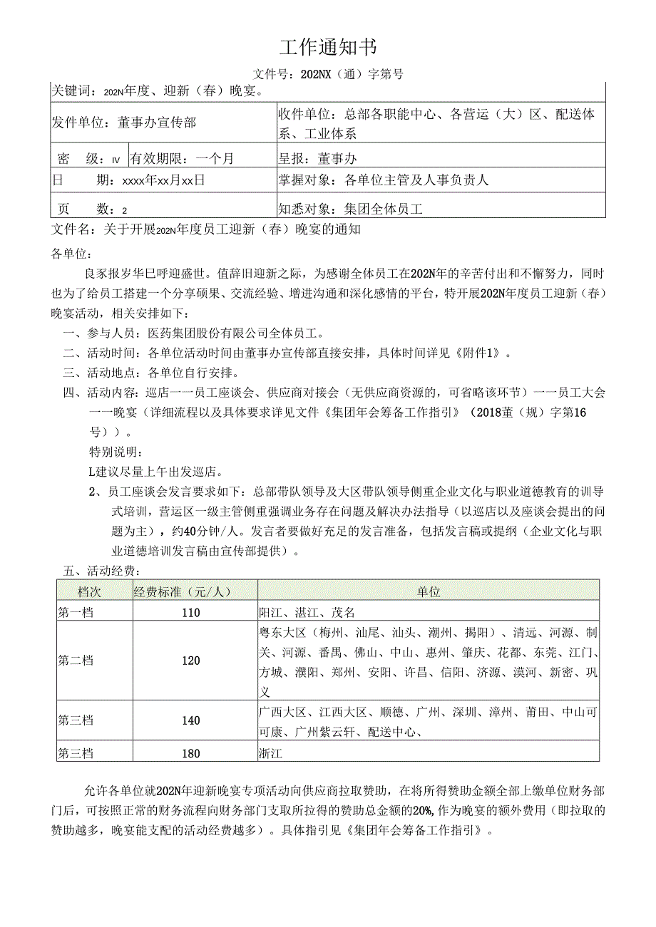 关于开展年度员工迎新（春）晚宴的通知.docx_第1页