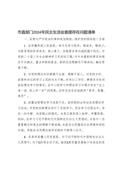 市直部门2024年民主生活会查摆存在问题清单.docx