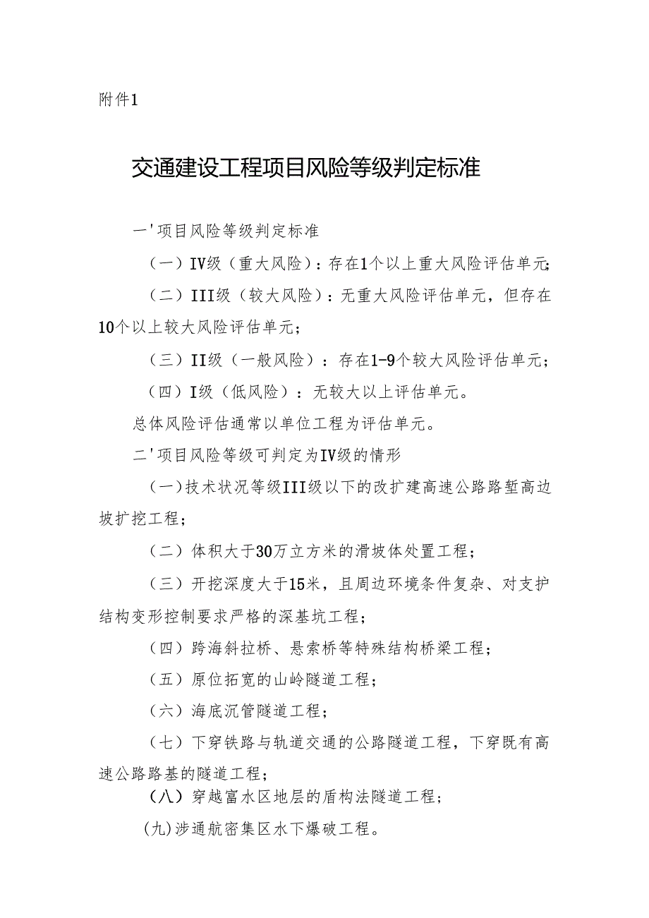 2024《交通建设工程项目风险等级判定标准》.docx_第1页