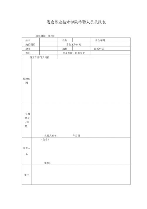 娄底职业技术学院待聘人员呈报表.docx