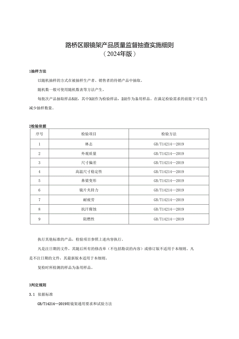 路桥区眼镜架产品质量监督抽查实施细则.docx_第1页