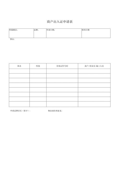 商户入驻《装修人员出入清单》.docx