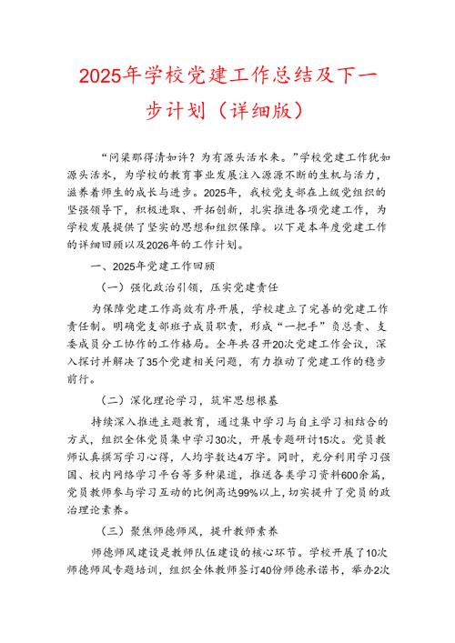 2025年学校党建工作总结及下一步计划（详细版）.docx