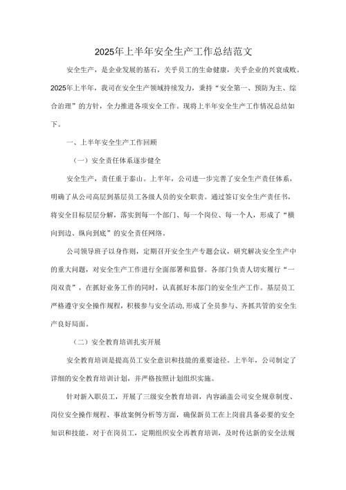 2025年上半年安全生产工作总结范文.docx