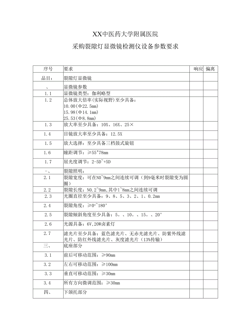 XX中医药大学附属医院采购裂隙灯显微镜检测仪设备参数要求（2025年）.docx_第1页
