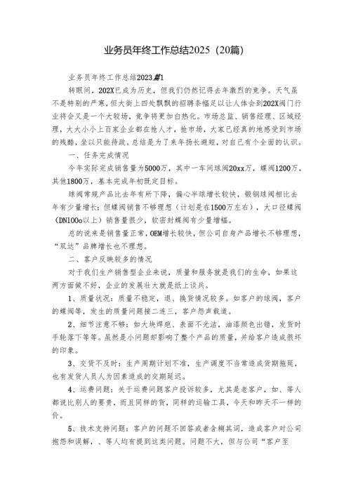 业务员年终工作总结2025（20篇）.docx