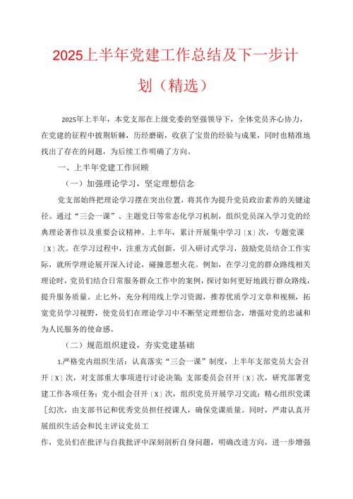 2025 上半年党建工作总结及下一步计划（精选）.docx