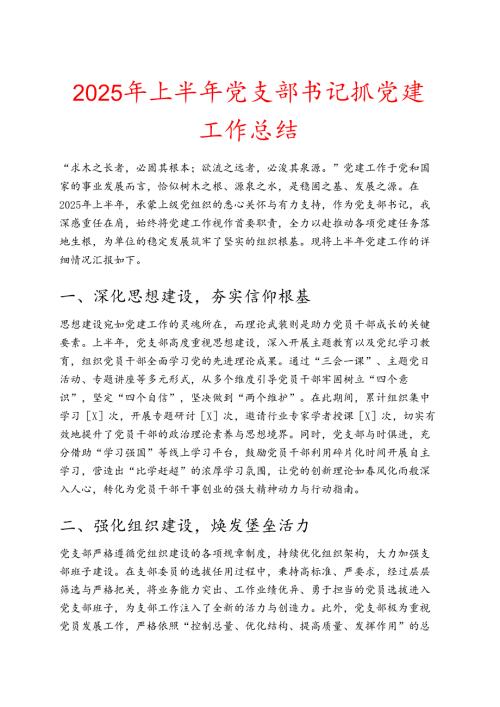 2025 年上半年党支部书记抓党建工作总结.docx