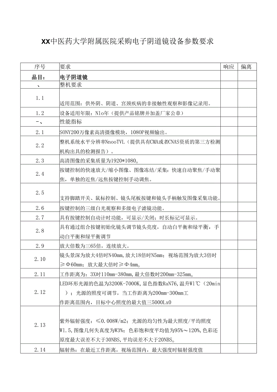 XX中医药大学附属医院采购电子阴道镜设备参数要求（2025年）.docx_第1页