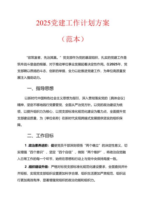 2025党支部党建工作计划 .docx
