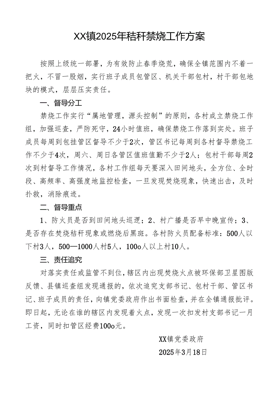 xx镇2025年秸秆禁烧工作方案.docx_第1页