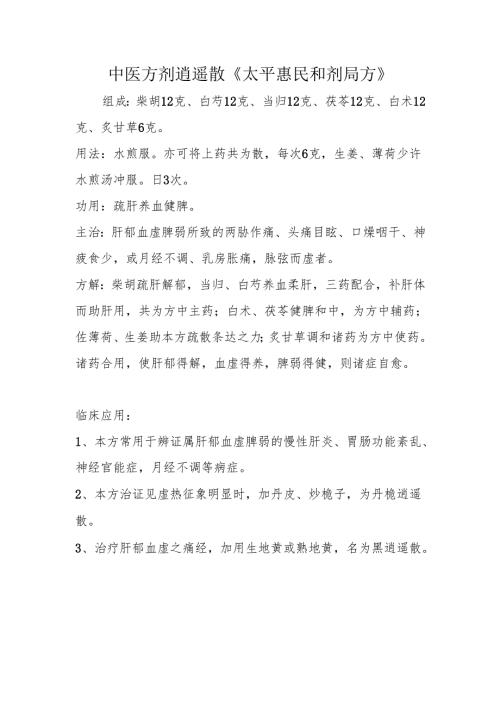 中医方剂逍遥散《太平惠民和剂局方》.docx
