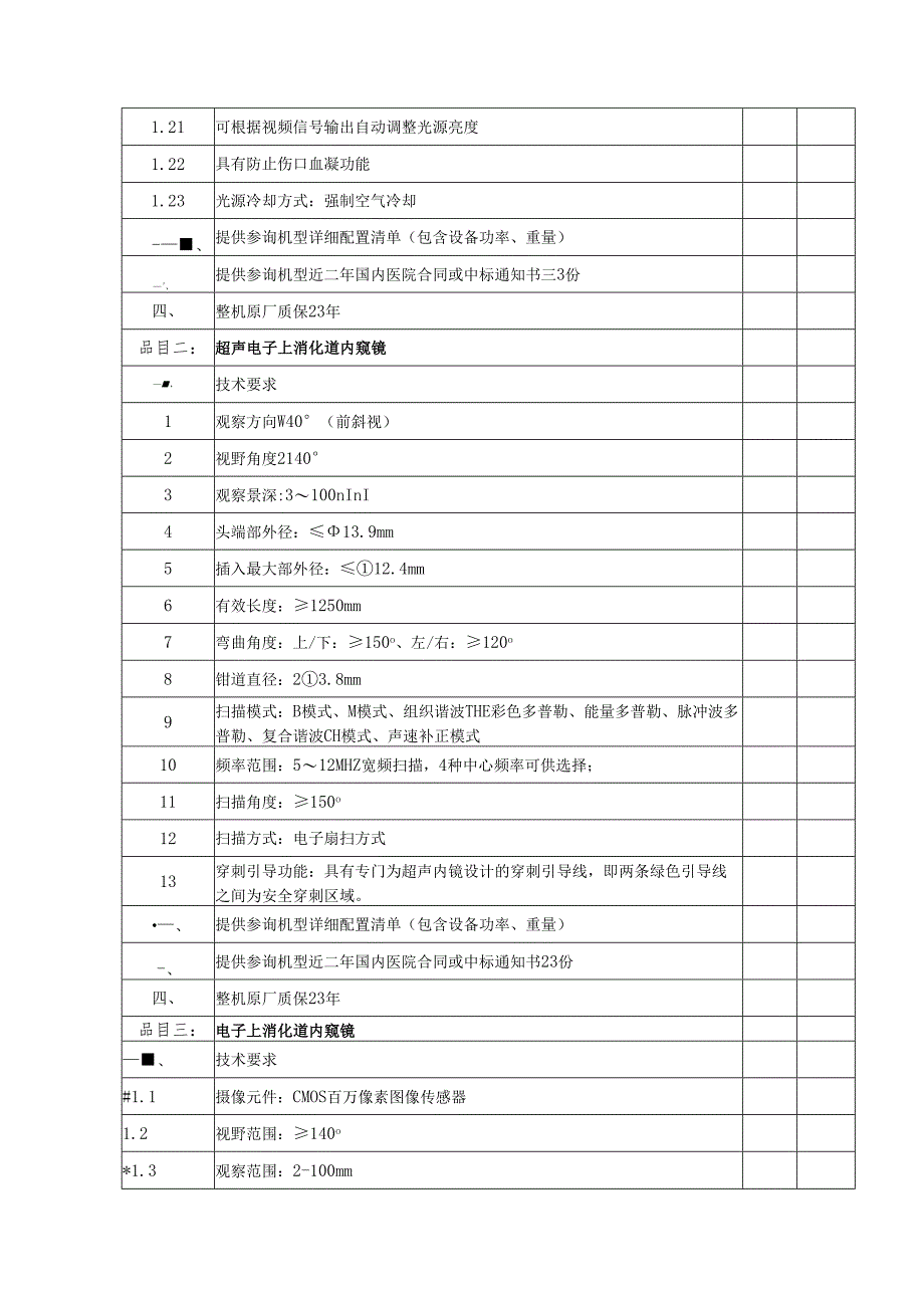 XX职工医院采购超声电子上消化道内窥镜及电子胃肠镜系统等设备参数要求（2025年）.docx_第2页