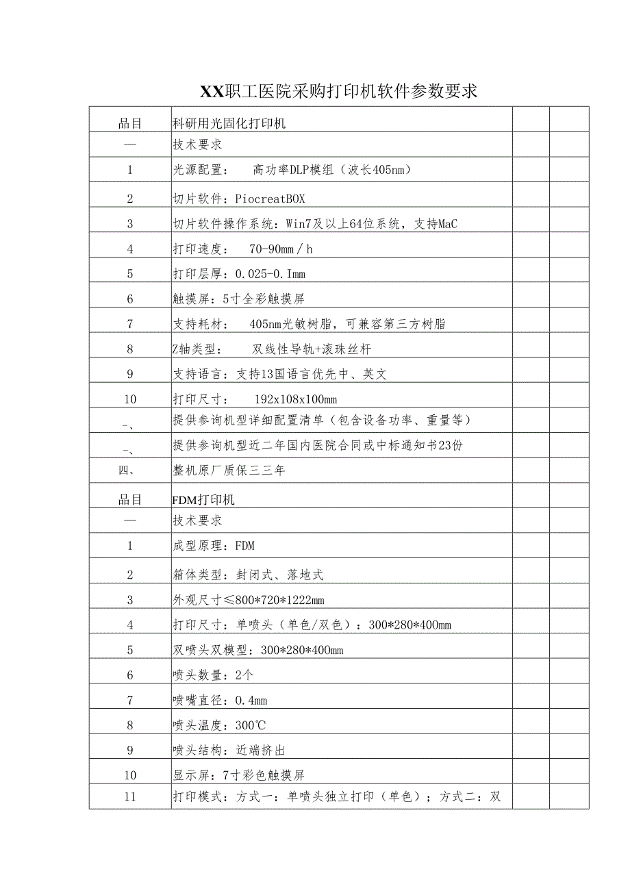 XX职工医院采购打印机软件参数要求（2025年）.docx_第1页