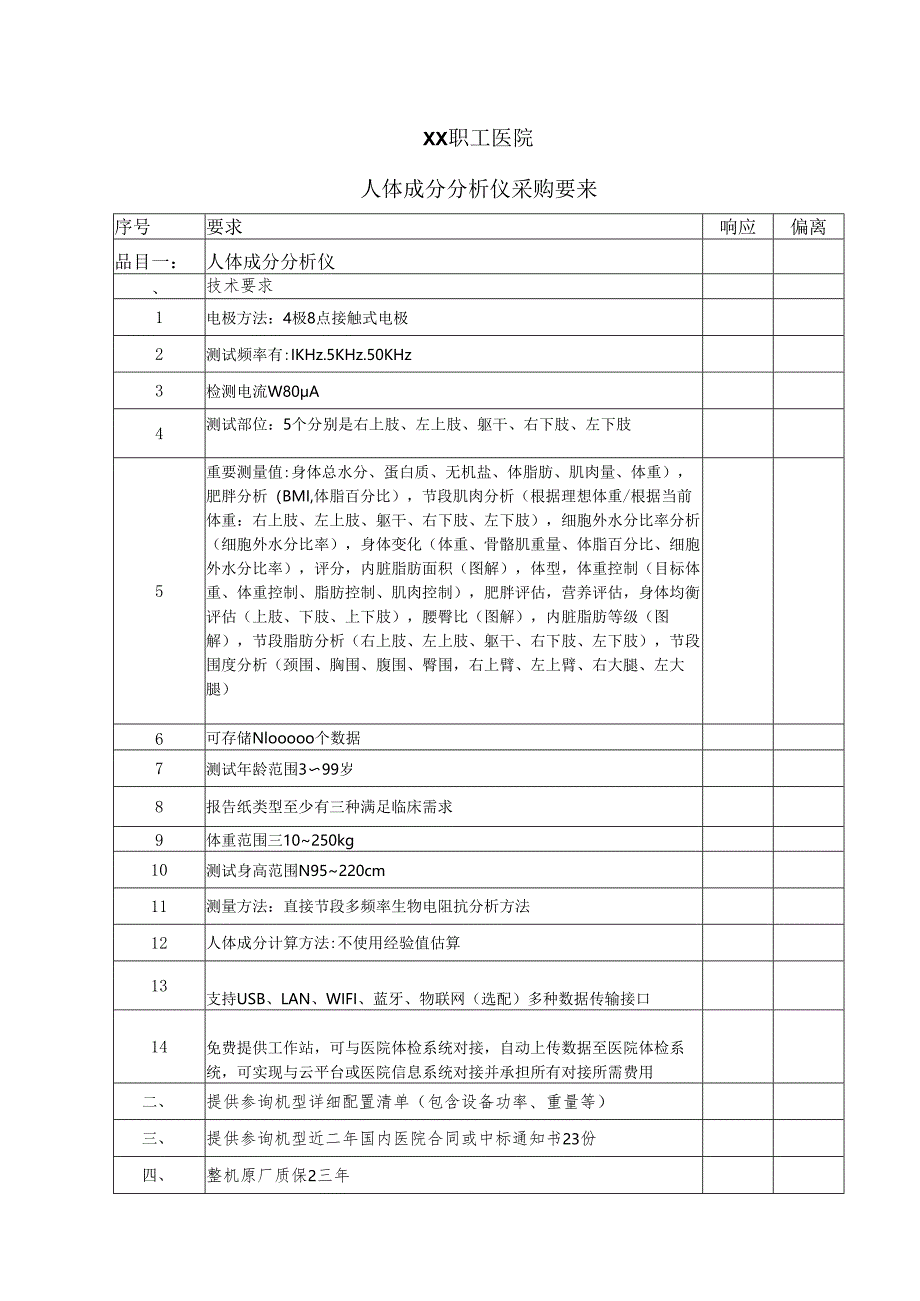 XX职工医院人体成分分析仪采购要来（2025年）.docx_第1页