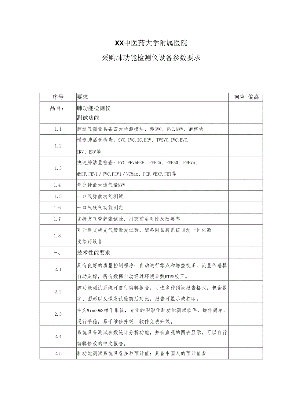 XX中医药大学附属医院采购肺功能检测仪设备参数要求（2025年）.docx_第1页