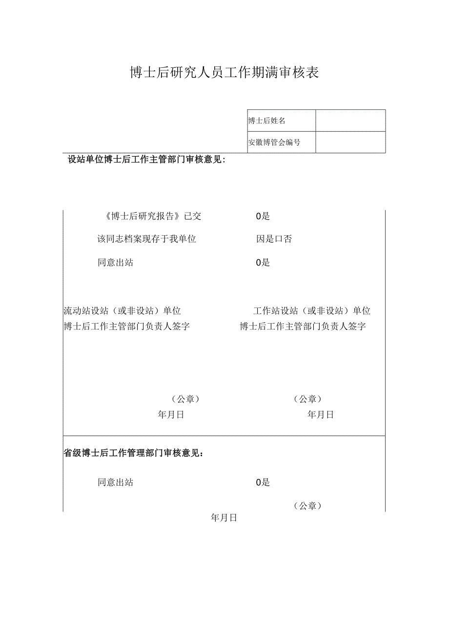 博士后研究人员工作期满审批表.docx_第1页