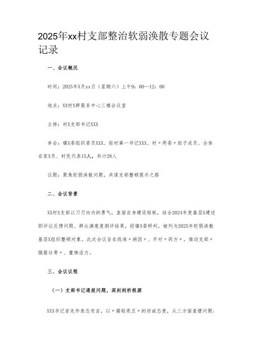 2025年xx村支部整治软弱涣散专题会议记录.docx