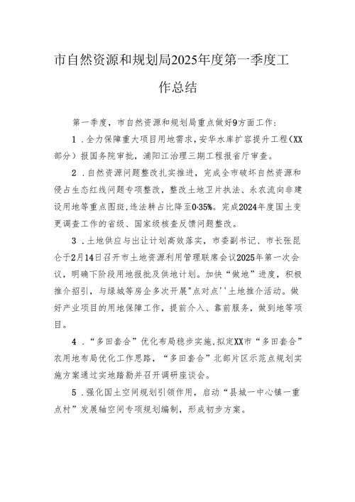 市自然资源和规划局2025年度第一季度工作总结.docx